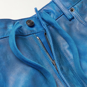 <span class=keywords><strong>Pantaloni</strong></span> Moto Baggy in <span class=keywords><strong>Pelle</strong></span> <span class=keywords><strong>Blu</strong></span> con Pannelli, Gamba Larga, Effetto Invecchiato e Consumato, Vita con Coulisse - Product Image 5