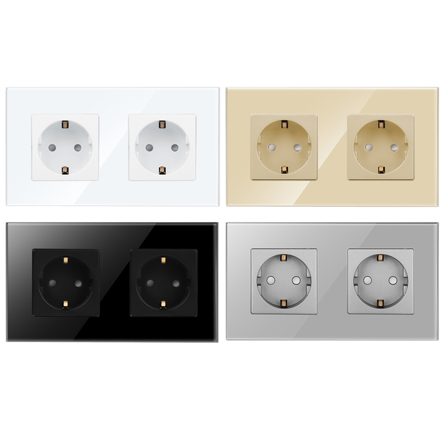 Bingoelec Modern Glass Mechanical Single Electric Plug 16Amp Schuko Sockets with Home Double EU Wall Socket