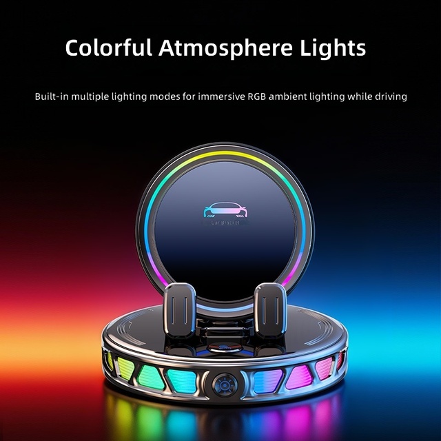 Car Phone Holder RGB LED Light 360 Degree Rotating Auto Clamp Dashboard Mount Night Driving GPS Navigation Automotive Accessory