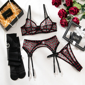 Nouvelle conception américaine, lingerie sexy XL noire avec broderie en velours et décoration de petit cœur rouge et nœud, tentation Cuckold - Product Image 5