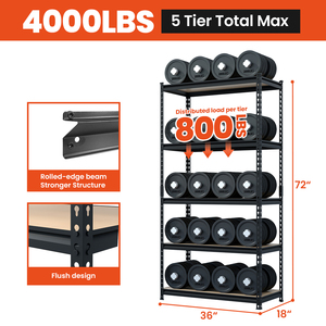 Dynaload 5 Tier Nhà Để Xe Lưu Trữ Kệ Nhiệm Vụ Nặng Nề Kim Loại Kệ 36 Inch Kệ Giá Với Móc - Product Image 4