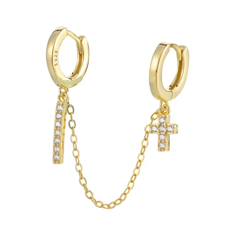 ANENJERY Wholesale Classic Cross Silver Color Earrings For Women Double Pierced Hoop Earrings