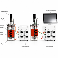 Fermenteur de paillasse à commande parallèle, bioréacteur 1-15L, cuve sous pression en verre borosilicaté de haute qualité, agitateur mécanique contrôlé par PLC