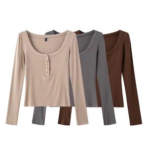 Luluxiyaya a manica lunga con collo grande a collo basso Sexy a maniche lunghe a maniche lunghe da <span class=keywords><strong>donna</strong></span> a manica lunga T-Shirt Slim Fit - Product Image 4