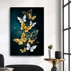Modern Luxury Nordic Minimalist Posters Prints Blue Gold Butterfly Picture on Canvas Painting for Living Room Home Cuadros Decor