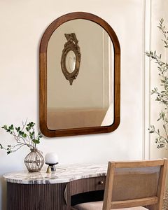 202412 Bằng Gỗ Nâu Mộc Mạc Tempered Gương Với Gỗ Góc Tròn Vòm Trang Trại Gương Bằng Gỗ Cho Phòng Tắm - Product Image 5