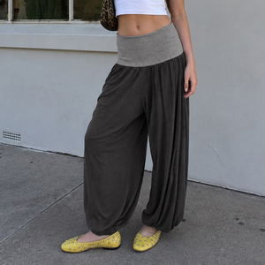 Pantalon en tricot ajusté à blocs de couleur, pantalon décontracté slim pour femme, pantalon droit sportif rétro Y2K, streetwear tendance - Product Image 1