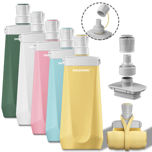 SMILEDRINK 600ml 20oz sans BPA étanche pratique tasse torsion bouchon pliable Silicone bouteille d'eau pour voyager - Product Image 1