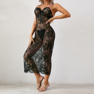 Nuevo Conjunto <span class=keywords><strong>de</strong></span> 2 Piezas <span class=keywords><strong>de</strong></span> Lencería Sexy para Mujer: Camisón con Espalda Descubierta <span class=keywords><strong>de</strong></span> Encaje Transparente y Vestido Halter Ajustado con Tanga - Product Image 4