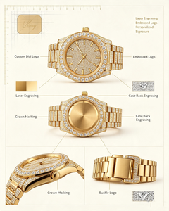 Reloj de Lujo Ligero Personalizado en Oro de 18K |   Reloj de Pulsera de Lujo Personalizado con Diamantes de Moissanita y <span class=keywords><strong>Piedras</strong></span> <span class=keywords><strong>Preciosas</strong></span> de Color, Diseño OEM - Product Image 5