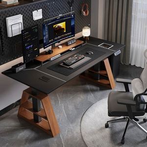 Bureau électrique intelligent réglable en hauteur, <span class=keywords><strong>table</strong></span> d'apprentissage, bureau assis-debout en cuir, modèle A-Frame, idéal pour la maison et le travail sur ordinateur - Product Image 3