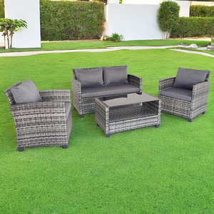 Fabrication de gros Ensemble de <span class=keywords><strong>4</strong></span> tables et <span class=keywords><strong>chaises</strong></span> en <span class=keywords><strong>rotin</strong></span> pour le loisir et la conversation avec pieds en plastique - Product Image 2