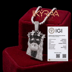 Pendentif en argent sterling 925 certifié IGI VVS, motif trèfle noir, style hip-hop, serti de diamants de laboratoire, vente en gros - Product Image 1