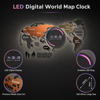 Reloj de Pared con Mapa del Mundo, Movimiento de Cuarzo y Pantalla Digital LED, Diseño Moderno, Material de Poliéster para Salas de Estar y Oficinas