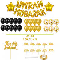 Ensemble de décoration Umrah Mubarak de 49 pièces, bannière de fête, décorations noires et dorées pour le Ramadan, ballons étoiles pour la décoration du Ramadan