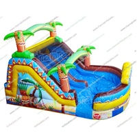 Toboggan gonflable commercial d'extérieur, château gonflable avec toboggan, toboggan aquatique gonflable tropical palmier