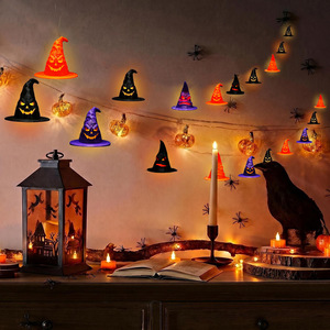 Mini chapeau de sorcière d'Halloween avec lumières LED, lampe à visage effrayant qui brille, petite lampe citrouille sorcière, décorations pour fête d'Halloween à la maison - Product Image 2
