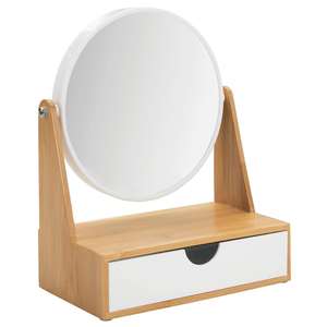 Organisateur cosmétique de bureau en bois Organisateur de maquillage en bambou avec miroir et tiroir - Product Image 1