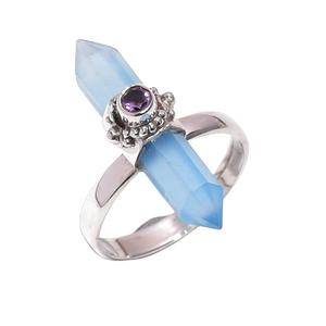 Calcédoine améthyste classique anneaux faits à la main 925 bijoux en argent Sterling pour anniversaire de mariage en vrac en gros argent fin - Product Image 1