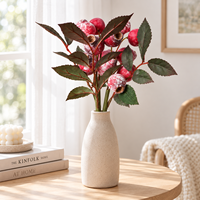 Cabang Buah Eucalyptus Buatan 32cm dengan Biji dan Buah Beri, Dihiasi Salju Buatan untuk Dekorasi Rumah dan Rangkaian Bunga Pernikahan