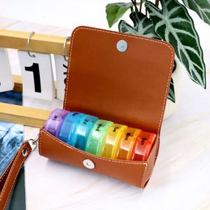 <b>7</b> Day Pill Organizer with Leather Case Weekly Pill Box Holder Travel Medication Organizer with Wrist Strap Stocked - Product Image 1