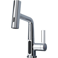 Robinet de lavabo extractible en laiton de haute qualité avec affichage de la température chaude et froide, mitigeur chromé pour hôtel et appartement