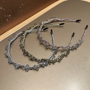 Style frais et doux filles coiffure ruban couvert alliage ondulé bandeau étincelant cristal perle fleur bandeau diamant bandeau - Product Image 2