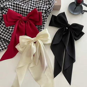 Accessoires coréens : Pinces à cheveux pour femmes et filles, grands nœuds en satin uni avec long ruban, barrettes à ressort, collection Printemps 2023 - Product Image 5
