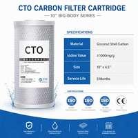Cartouche filtrante CTO Big Blue de 10 pouces pour la purification de l'eau potable, best-seller, bloc de carbone fritté à haute teneur en iode 1000 mg/g
