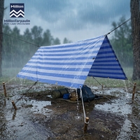 Bâche en polypropylène (PP) imperméable 80 g/m² légère, rayée bleu et blanc, en polyéthylène vierge, pour usage domestique