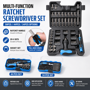 Kit d'outils de réparation domestique industriel OEM en acier, 34 pièces, avec mallette rigide, comprenant un <span class=keywords><strong>tournevis</strong></span> à cliquet polyvalent, des embouts hexagonaux, des <span class=keywords><strong>tournevis</strong></span> Torx et des <span class=keywords><strong>tournevis</strong></span> carrés - Product Image 2