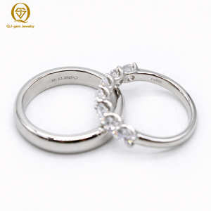 Minimalist Design Platinum <b>Couple</b> <b>Ring</b> Round Cut Lab Grown Diamond with IGI Free Inner Engraving/Custom for Anniversary Gift - Product Image 2