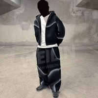 Personnalisé en gros poids lourd recadrée Vintage coton fermeture éclair surdimensionné pantalon de survêtement et ensemble de sweat à capuche