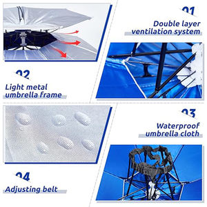 Chapeau <span class=keywords><strong>parapluie</strong></span> Protection UV étanche pliable <span class=keywords><strong>mains</strong></span> <span class=keywords><strong>libres</strong></span> pour adultes enfants pêche jardinage <span class=keywords><strong>randonnée</strong></span> plage Camping Golf extérieur - Product Image 3