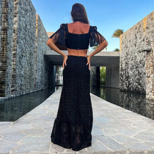 <span class=keywords><strong>Abito</strong></span> Lungo Estivo da Donna <span class=keywords><strong>in</strong></span> <span class=keywords><strong>Maglia</strong></span> con Collo Alto, Maniche con Nappe, Vita Scoperta e Dettagli Traforati, Stile Sexy <span class=keywords><strong>Bianco</strong></span> <span class=keywords><strong>in</strong></span> Pizzo - Product Image 5