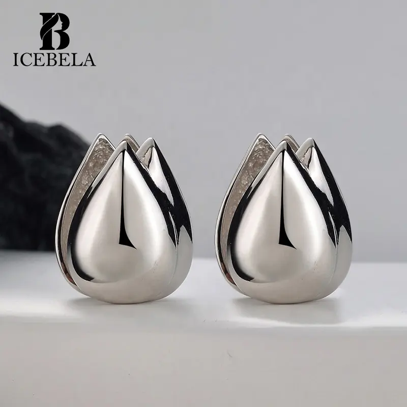 Icebela S925 Sterling Silver Chunky Water Tear Drop Gold Teardrop 18K Gold Plated Ear Cuff Clip On Earrings For Girls