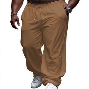 Men's Brown Cotton Sweatpants High-Waisted Fleece Elastic Waist Drawstring Casual Jogger Side Pockets Breathable Winter Wear - Product Image 1