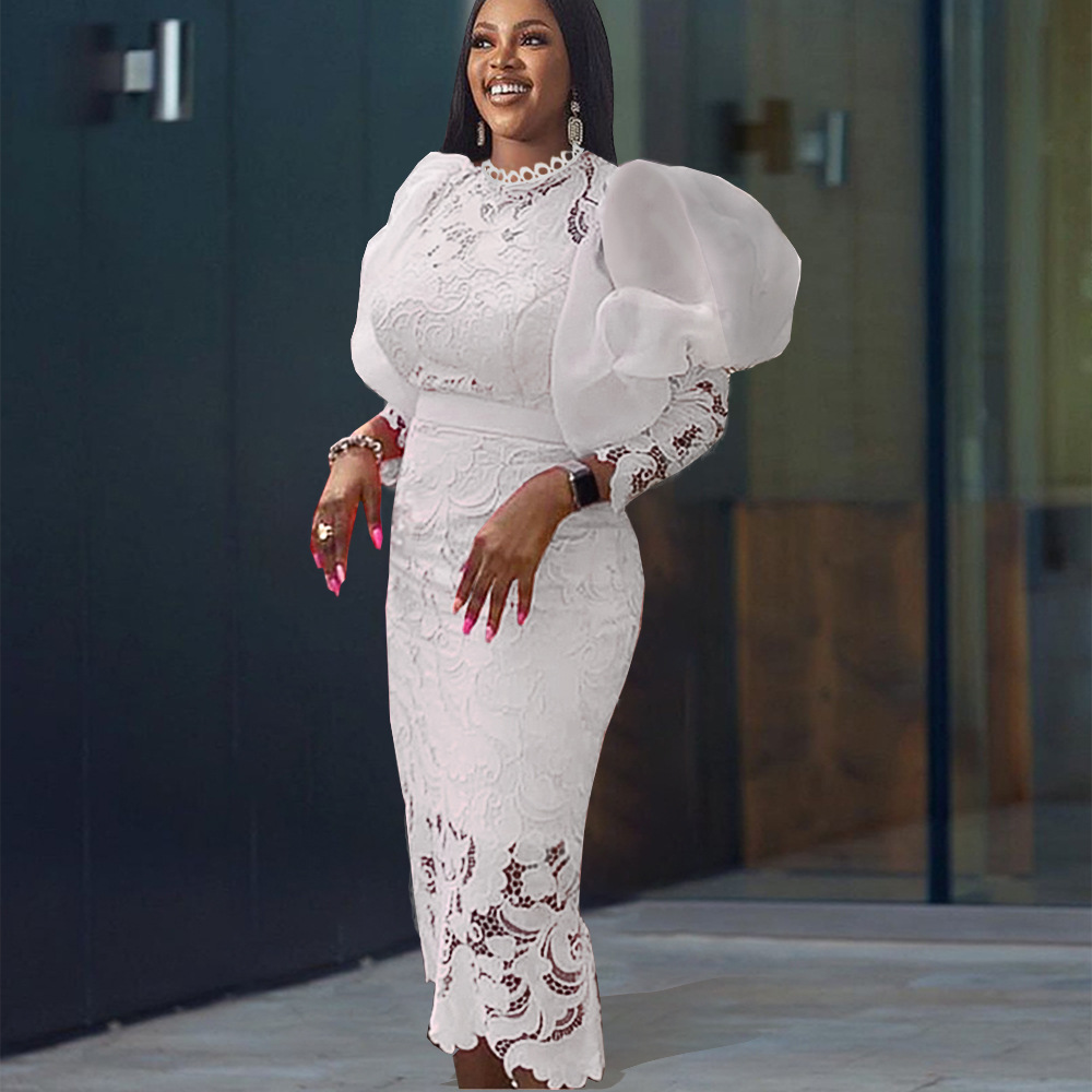 See Through Puff African Lace Fabric Robes Plus Size Women's Dresses|  Alibaba.com