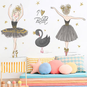 Adesivo murale Ballerina cigno nero camera da letto per bambini stelle <span class=keywords><strong>cuori</strong></span> carta da parati decorativa adesivi <span class=keywords><strong>murali</strong></span> per bambini autoadesivi - Product Image 4