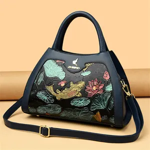 Bolsas De Couro De Luxo Designer Pintado À Mão Messenger Shoulder Crossbody Bag para As Mulheres Shopper Sac Estilo Chinês Casual Tote