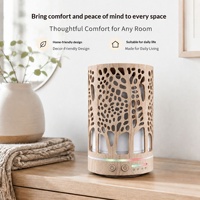 Diffuseur d'aromathérapie silencieux de bureau Faner, capacité 0,5L, type brume, motif bois clair, cylindre à motif d'arbre, lumière chaude creuse pour la maison