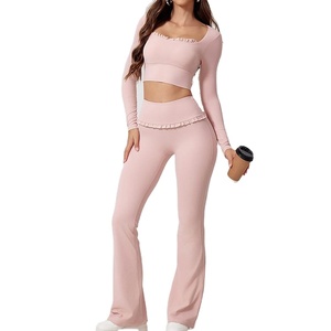 Conjunto de Yoga de Dos Piezas de Manga Larga de Secado Rápido de Alta Calidad Personalizado <span class=keywords><strong>LANGHE</strong></span>, Conjuntos de Fitness de Gimnasio para Mujer - Product Image 1