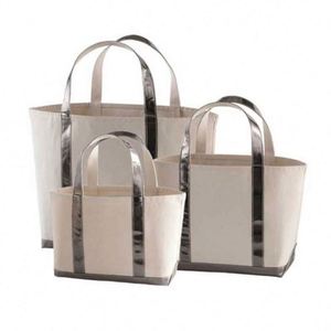 Bolsa de Mano de Lona de Algodón Ecológica para Mujer, Bolsa Tipo Cubo Lisa con Asas de Cuero Brillante, Logotipo y Diseño Personalizables - Product Image 5