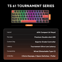 Clavier mécanique FURYCUBE TS61 61 touches, disposition russe, 20 effets de rétroéclairage arc-en-ciel, anti-ghosting complet, clavier de jeu filaire