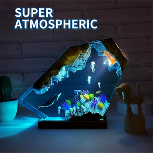 Lámpara de luz de madera de resina epoxi oceánica hecha a mano, lámpara de océano acuático multicolor, <span class=keywords><strong>buzo</strong></span> de mar profundo, cueva, entusiastas del buceo, decoración de escritorio - Product Image 4