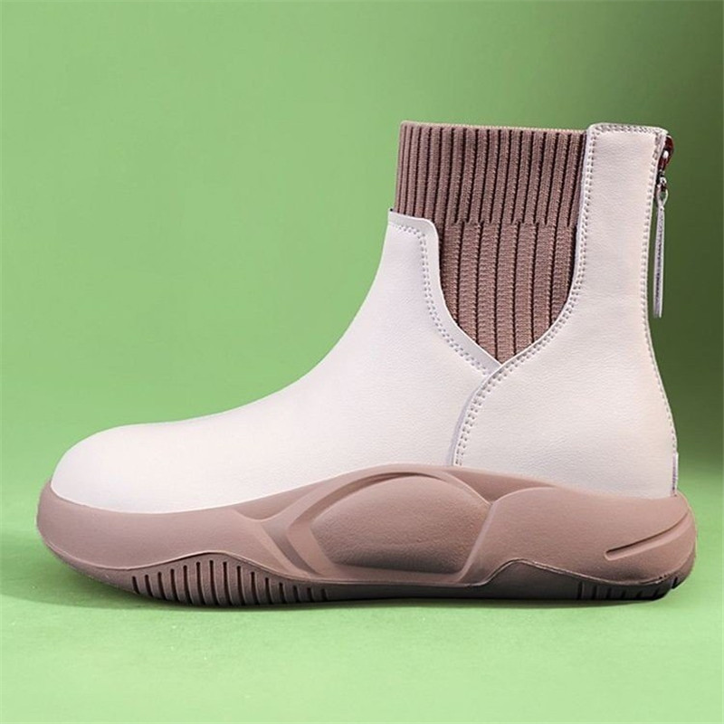 Vintage Round Toe Flat Ankle Boot Women Elastic Socks Boot Girls Casual Shoes