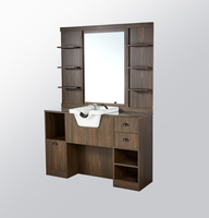 Station de coiffure multifonctionnelle traditionnelle en bois avec miroir et bac à shampoing LED, prix d'usine