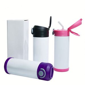 Nuevo Producto Libre de BPA, Botella de Agua Sublimable de 12oz, Tapa Abatible, Doble Pared, Acero Inoxidable, Vaso Infantil - Product Image 1