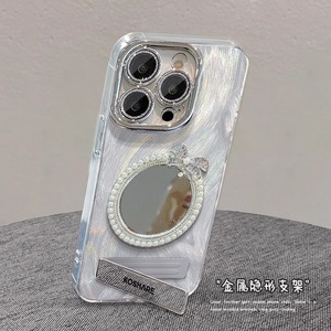 Custodia per iPhone 16 Pro con supporto a specchio perla e tessuto effetto piuma, compatibile anche con iPhone 15, con protezione lente completa di alta qualità per iPhone <span class=keywords><strong>14</strong></span>. - Product Image 3
