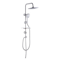 KOEN KESS-04 Ensemble de douche de salle de bain 3 fonctions en laiton massif poli, avec mitigeur de douche pluie et robinet de bain à barre coulissante apparente, Jet Soft Classic